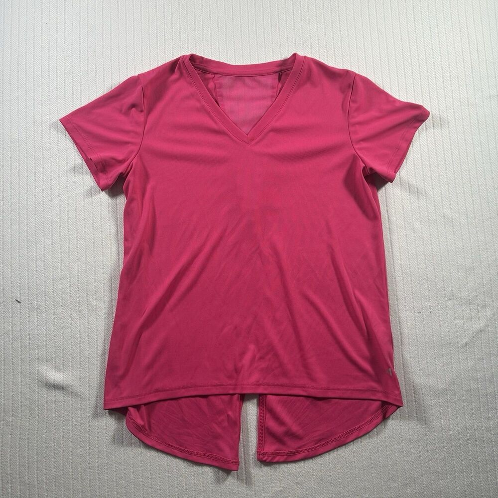 WOMEN'S PINK ACTIVEWEAR SHIRT Size Small V-Neck Open Split Back Workout Top Gym